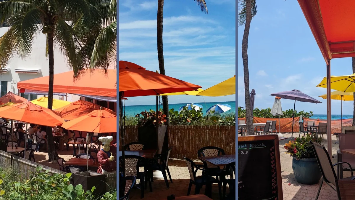 Patio tables facing the ocean