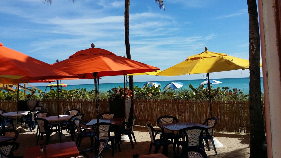 Beachfront restaurant with patio seating